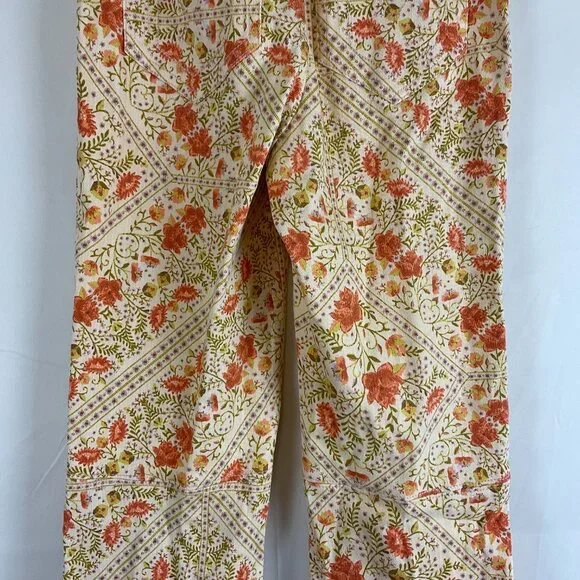Show Me Your Mumu Pants XS Peach Green Coral Floral Elastic Waist Pull-On Denim - Picture 9 of 12